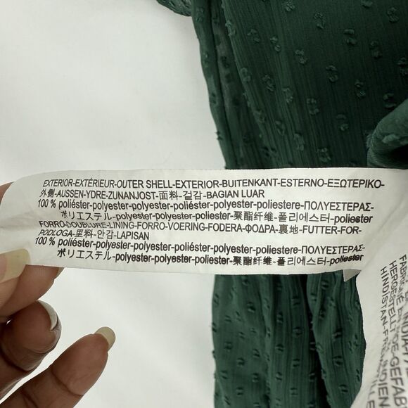 Zara Trafaluc Blouse Small Green Embroidered Ruffle Peplum Top Short Sleeves - Picture 15 of 16